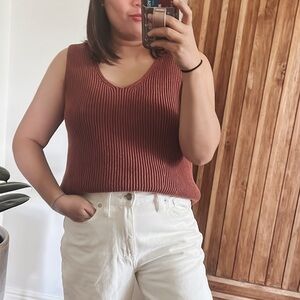 Vince Ribbed Knit Boxy Cotton Tank. Size S